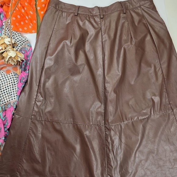 Banana Republic Brown Faux Leather Midi A-line Skirt Sz 16 - Picture 7 of 8